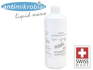 1 Liter Händedesinfektionsmittel Antimikrobial "mani" mit Klappdeckel BAG zertifiziert 