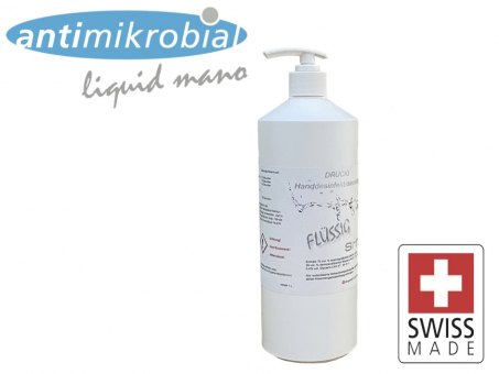 1 Liter Händedesinfektionsmittel Antimikrobial "mani" mit Pumpaufsatz BAG zertifiziert 